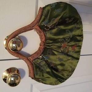 Green Chinese silk brocade purse